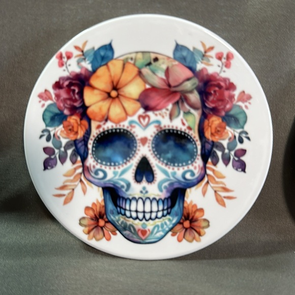 Set of 4 ceramic Sugar Skull Coasters - Picture 3 of 5